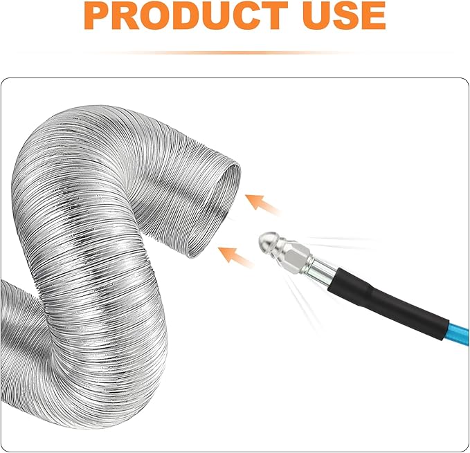 GASHER 23feet Home Dryer Vent Duct Cleaning Kit, 2 Jetter Nozzle, 1/4" NPT Ball Valve, 1/4" NPT Air Plug, 1/4"NPT Reducer Adapter