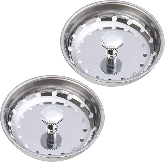 2 PCS Kitchen Sink Strainer and Stopper Combo Basket Replacement for Standard 3-1/2 inch Drain,Stainless Steel Basket with Rubber Stopper Bottom
