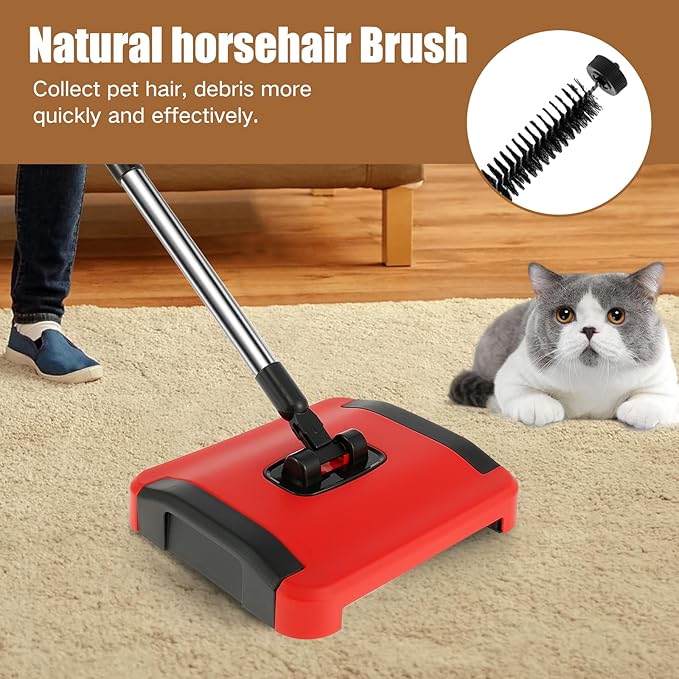 MINCHENGM Carpet Floor Sweeper with Horsehair Manual Carpet Sweeper Cleaner Non-Electric Carpet Broom Sweeper Efficient Hand Push Carpet Sweeper Rug Roller Brush Push for Cleaning Pet Hair Loose Debri