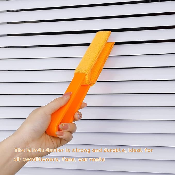 2 PCS Car Blinds Duster, Window Blind Cleaner Duster Brush with Removable Microfiber Sleeves, Multifunction Cleaning Tool for Auto Shutter Air Conditioner Vents Keyboard (Orange)