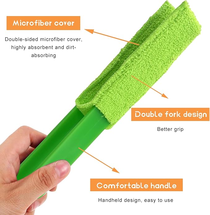 2 PCS Car Blinds Duster, Window Blind Cleaner Duster Brush with Removable Microfiber Sleeves, Multifunction Cleaning Tool for Auto Shutter Air Conditioner Vents Keyboard (Green)
