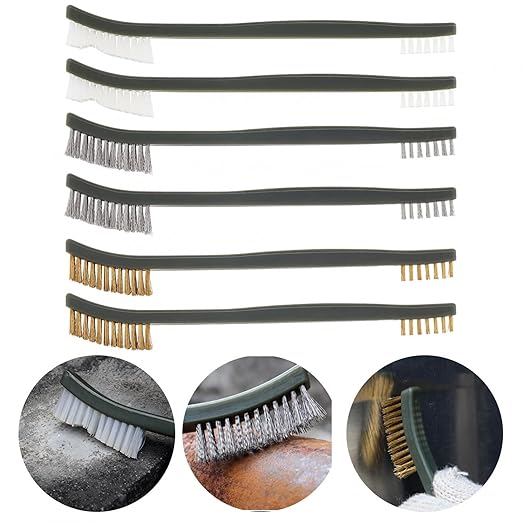 OriGlam Mini Wire Brush Set, Paint and Dirt Remover, Cleaning Welding Slag and Rust, Handy Steel / Nylon / Brass Brush Suitable for Cleaning Paint / Dirt (6)