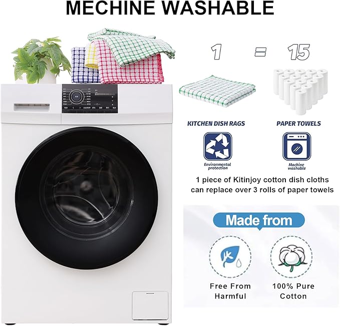 Kitinjoy Cotton 8 Pack Terry Kitchen Towels, 16 x 25 Inches Super Soft and Absorbent Dish Towels, Quick Drying Hand Towels for Kitchen Drying, Green