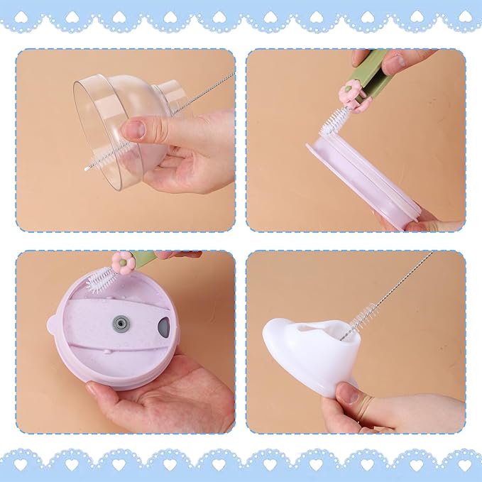 Straw Cleaner Brush Set: 3 Pcs Reusable Pea Long Straw Pipe Cleaner Brushes and 2 Pcs Cup Lid Cleaning Brush for Water Bottles and Tumblers