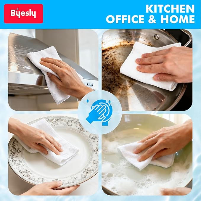 24-Pack Microfiber Cleaning Cloth, 11.5x11.5 Microfiber Towels for Cars, Dishes & House, for Detailers, Chefs & Efficient Home | Scratch-Free, Lint-Free, Ultra Absorbent(White)