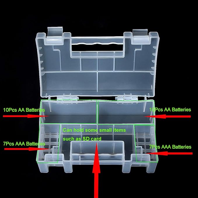 YXQ AA AAA Battery Storage Box Organizer Holder Portable Clear Plastic Case Container - Holds 20xAA+14xAAA Batteries
