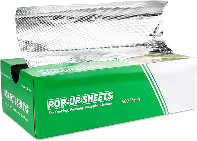 Aluminum Foil Wraps - 500 Precut Sheets, 12 x 10.75 Inch, Pop-Up Interfolded Foil for Baking, Grilling, Roasting, Cooking or Storing Food