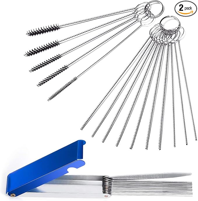Petutu 2 Set Carburetor Carbon Dirt Jet Remove Cleaner Welding Torch Tip Cleaner 13 Cleaning Wires Set + 10 Cleaning Needles + 5 Nylon Brushes for Motorcycle ATV Moped Welder Carb Chainsaw Spray Guns
