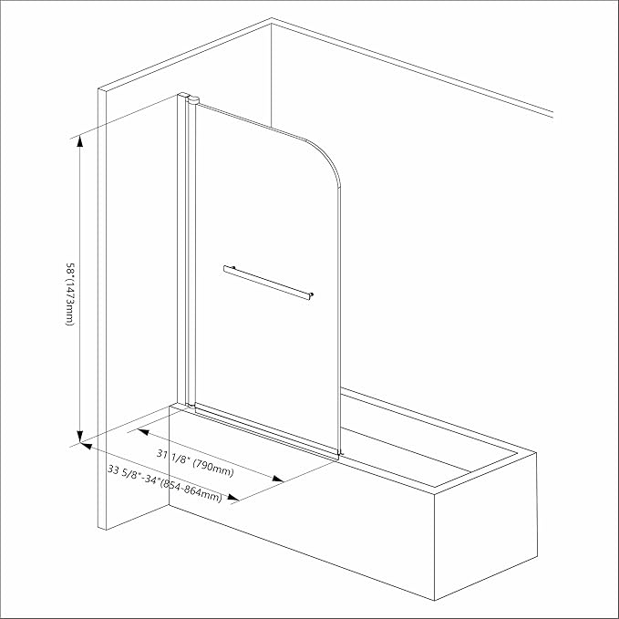 Sunrosa Pivot Tub Door 34"×58", Folding Bathtub Shower Door with Tempered Glass, Shower Door for Bathtub in Chrome