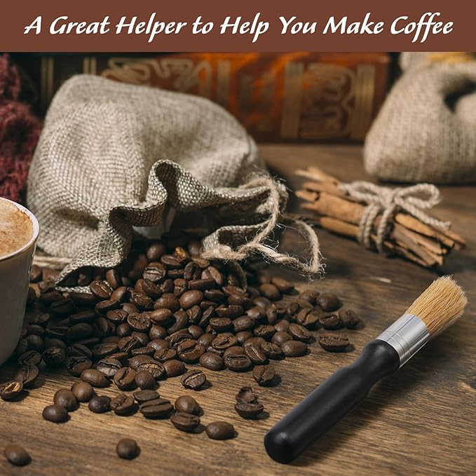TIESOME 2Pcs Coffee Grinder Cleaning Brush with Wood Handle, Boar Bristles Espresso Machine Brush Cleaner Tool for Barista Home Kitchen Accessories