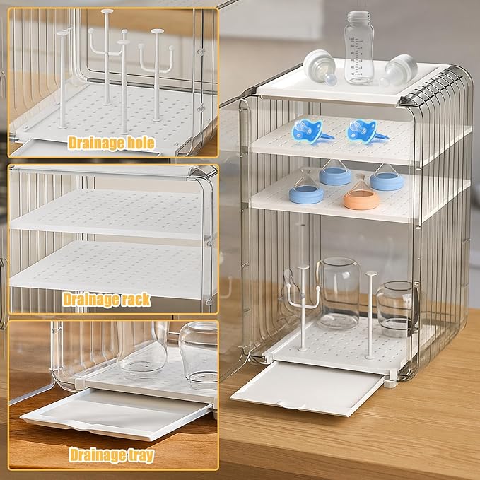 Palksky Baby Bottle Organizer for Storage,Baby Bottle Drying Rack for Countertop Organizer,Clear Space-Saving