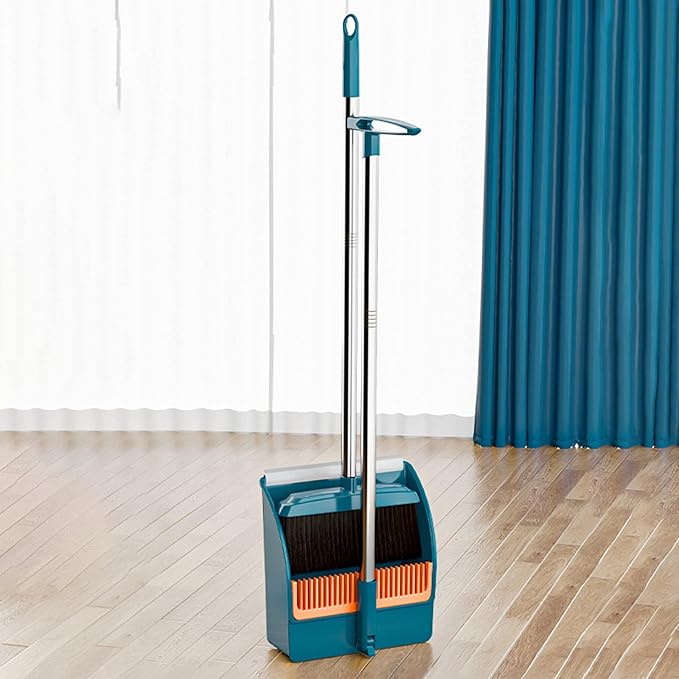37.8in Broom and Dustpan Set Foldable Hand Broom for Home & Kitchen with Scraping Teeth and Scraper, 1 Wiper Buckle Type Outdoor Broom Household Cleaning Tool Apartment Essentials Cute Stuff (Green)