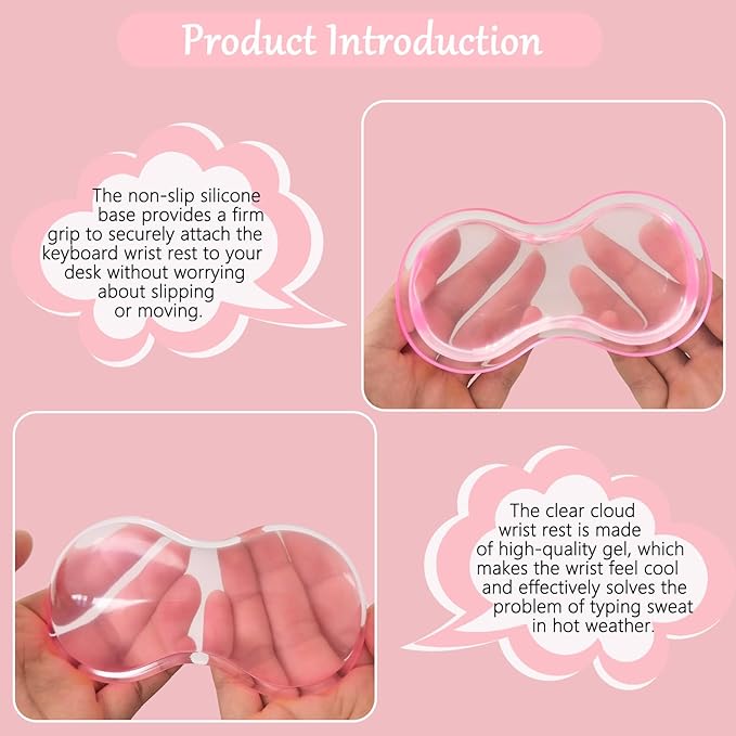 Computer Keyboard Stand Pad with Gel Wrist Rest Keyboard Pad Support with Comfortable Wrist Pad Easy Typing Ergonomic Tilted Acrylic Transparent Keyboard Riser Holder for Desktop Office Home Pink