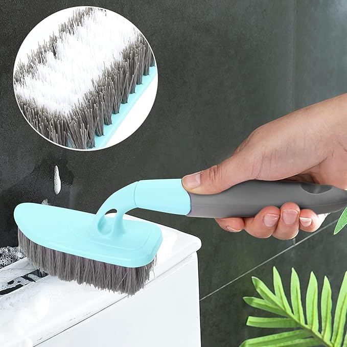 Scrub Brush, Cleaning Shower Scrubber with 9 Inch Ergonomic Handle, Sturdy Stiff Bristles Heavy Duty Brush for Bathroom, Shower, Sink, Carpet, Floor (Blue)