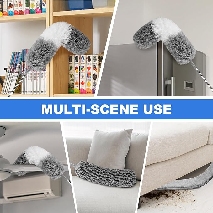 Dusters for Cleaning,Microfiber Duster Feather Duster with Extension Pole,4PCS Ceiling Fan Cleaner Duster,Long Duster Extended Handle,Blind Cleaner Dusting