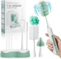 Momcozy 7 in 1 Electric Bottle Brush Kit, Portable Cleaning Set with Formula Mixer, Silicone Brush, Nipple Brush, Straw Brush, Soap Dispenser, Drying Rack - Long Battery Life for Home & Travel
