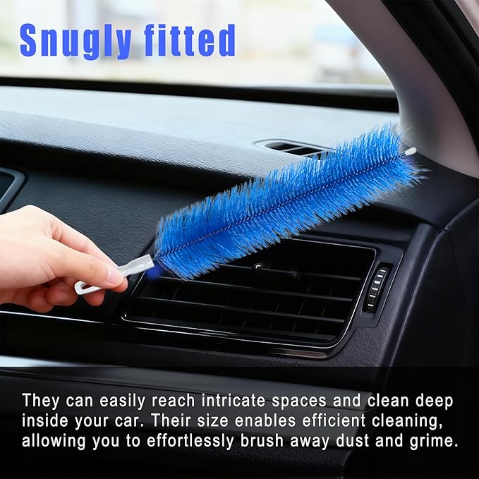 2 PCS Fan Cleaner Brush, Cobweb Duster Bendable Fan Duster, Plastic Dust Cleaner Reusable Head Ceiling Brush Microfiber Dirt Remover for AC Radiator Car Vents Blinds Shutters Window (Blue)