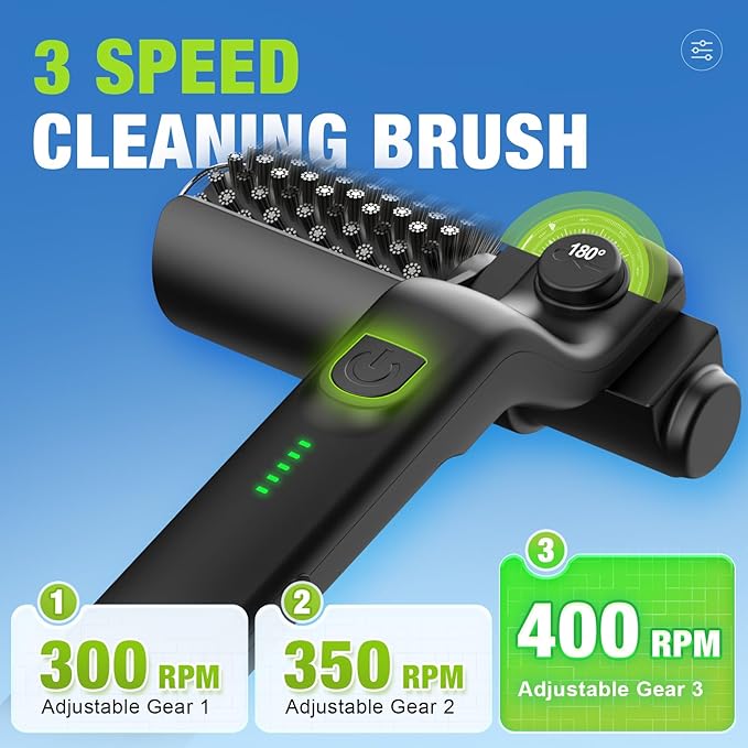 Electric Grill Brush, Rechargeable Grill Cleaner for Outdoor Grill with 3-Speed Power Motor & Stainless Steel Head- 180°Adjustable, Automatic Grill Cleaning Brush for Gas/BBQ Grates & Griddles