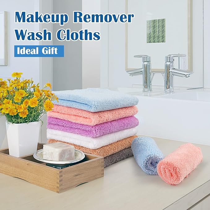 Orighty Makeup Remover Cloths, Cleansing, Reusable, Soft & Washable Coral Fleece Microfiber Washcloths/Towel for Face, Eye, Lips, Pack of 24, 7 x 7 inch