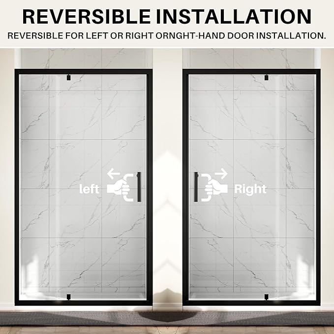 WinZo 41-42" W ×72" H Pivot Shower Door, 1/4"(6mm) SGCC Clear Tempered Glass Shower Door with Explosion Film, Nano Easy-Clean Coating, Reversible Installation, Matte Black