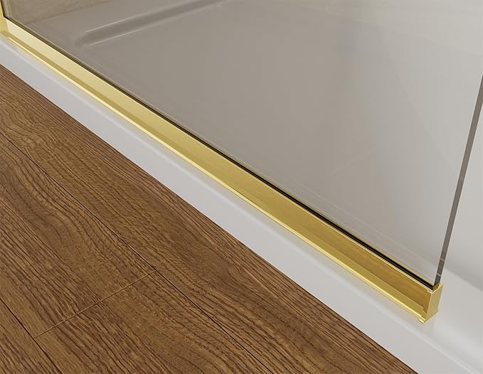 Shower Screen 34" x 74" Half Frameless Shower Wall Panel, Tempered Glass 3/8 inch, Easy to Clean Coating, Fixed Glass Shower Door with Hardware (Brushed Gold)