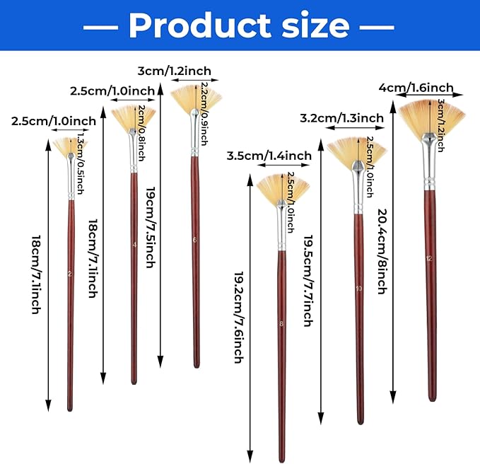 6 Pieces Fan Brush,Fan Brush for Painting,Artist Acrylic Paint Brushes Set Professional Paint Brushes with Nylon Hair DIY Craft Long Wood Handle for Acrylic Watercolor Oil Rock Gouache Painting