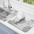 Dish Drying Mat for Kitchen Counter Matt, 2PCS 19"x12" Dish Drainer Mat & 24"x5.5" Sink Splash Guard, Super Absorbent Non-slip Rubber Backed