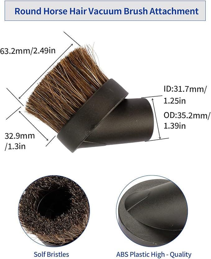For Shark Vacuum Attachments, Round Horse Hair Vacuum Brush Attachment For Shark Vacuum Brush Attachment With 1-1/4” To 1-3/8” Adapter, For Dusting Car Seats & Upholstery, 3 Pack