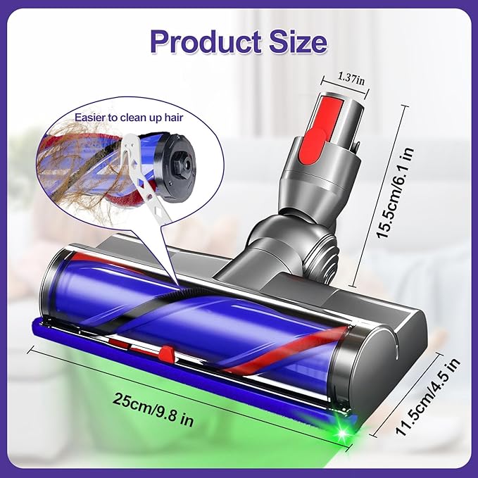 Vacuum Head Replacement for V7 V10 V11 V15 Cordless Vacuums, Quick Release Direct Drive with LED Headlights for Hardwood Floors & Carpets