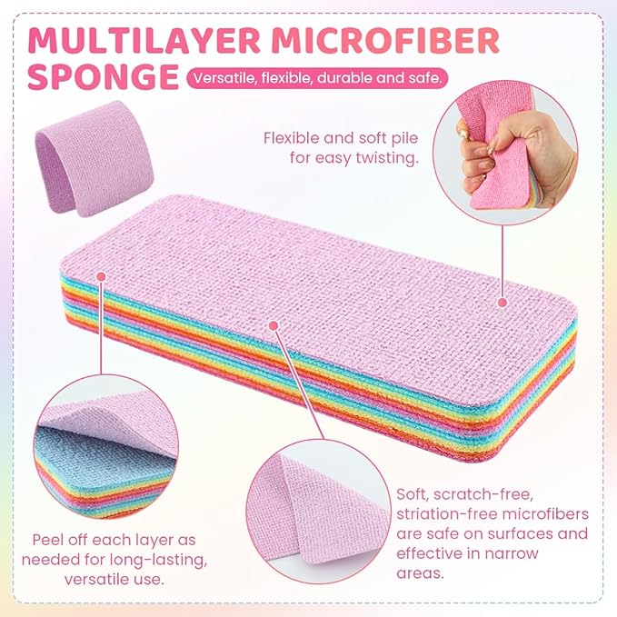 12 Layer Microfiber Sponge Block, Non-Scratch Microfiber sponges Kitchen Dish Sponge for Washing Dishes, Easy Cleaning(Multi-Color)