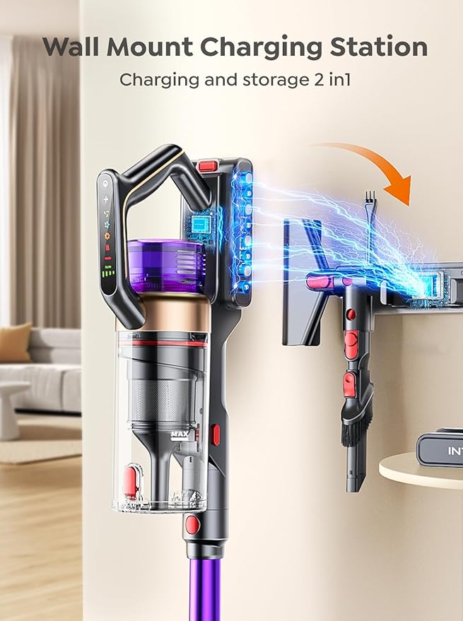 Cordless Vacuum Cleaner, 650W 55KPA 70 Mins Vacuum Cleaners for Home, Anti-Tangle Stick Vacuum with Touch Screen, Wall Mount Charging, Upgraded Vacuum Cordless for Pet Hair/Carpet/Floors