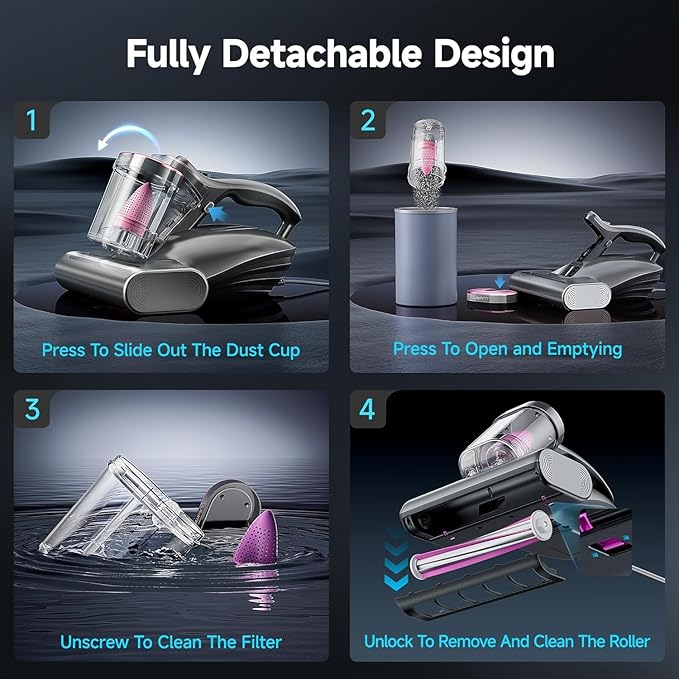 uwant Mattress Vacuum Cleaner, 16Kpa 450W Bed Vacuum Cleaner with 253.7nm UV-C Light, 149°F Heat, 36000 RPM/Min Tapping, HEPA Filter & Ultrasonic, Handheld Vacuums for Bed, Sofa, Couch, Crib, Gray