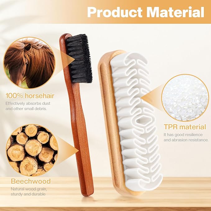 2 Pcs Suede Shoe Brush Nubuck Leather Cleaner Shoes Shine Dauber Crepe Applicators Set with Cleaning Eraser Cloth(2 Suede Detailing Brushes)