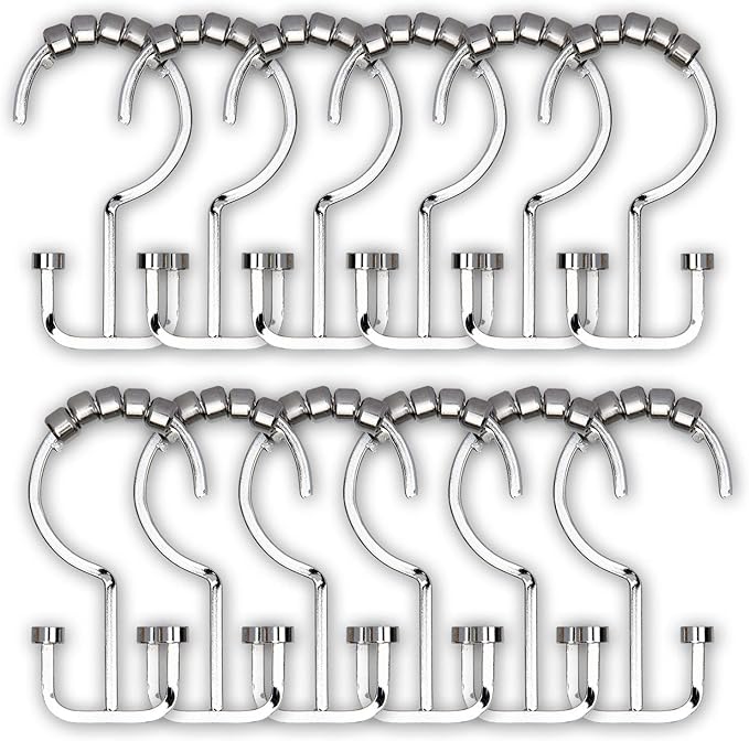 Utopia Alley HK1SS Deco Flat Double Roller Shower Curtain Hooks; Chrome