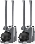 Toilet Plunger and Brush, Bowl Brush and Heavy Duty Toilet Plunger Set with Ventilated Holder, 2-in-1 Bathroom Cleaning Combo with Modern Caddy Stand for 5.7-inch Toilet Drain(Grey, 2 Set)