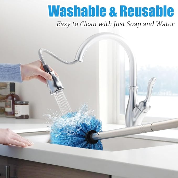 Cobweb Duster with Extension Pole, 10 FT Long Duster for High Ceilings, Walls, Medium Stiff Bristles Cobweb Brush with Lightweight Stainless Steel Pole for Outdoor Indoor Cleaning