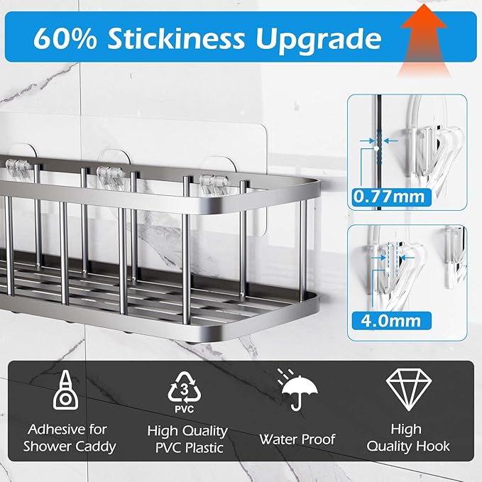 Lsnisni 12 Pack Shower Caddy Adhesive Replacement, Shower Adhesive Strips, Strong Adhesive Hooks, Waterproof Sticker, No Drilling, for Bathroom Shelf and Kitchen Racks