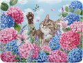 Cute Cat Dish Drying Mats for Kitchen Counter Hydrangea Floral Absorbent Drying Dishes Mat Large 18 X 24