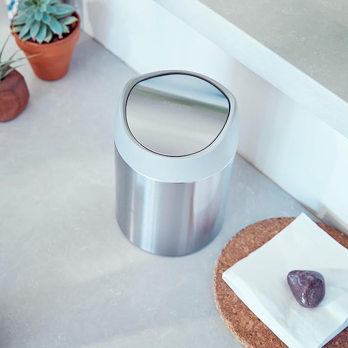 simplehuman, Brushed Stainless Steel 1.5 Liter / 0.4 Gallon Mini Countertop Trash Can