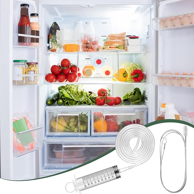 Gisafai 3 Pcs 59'' Refrigerator Cleaning Kit with 100 ml Syringe Compatible with Water Line for 1.5m Flexible Refrigerator Scrub Brush Flexible Feeding Tube Brush for Ice Maker Dispenser