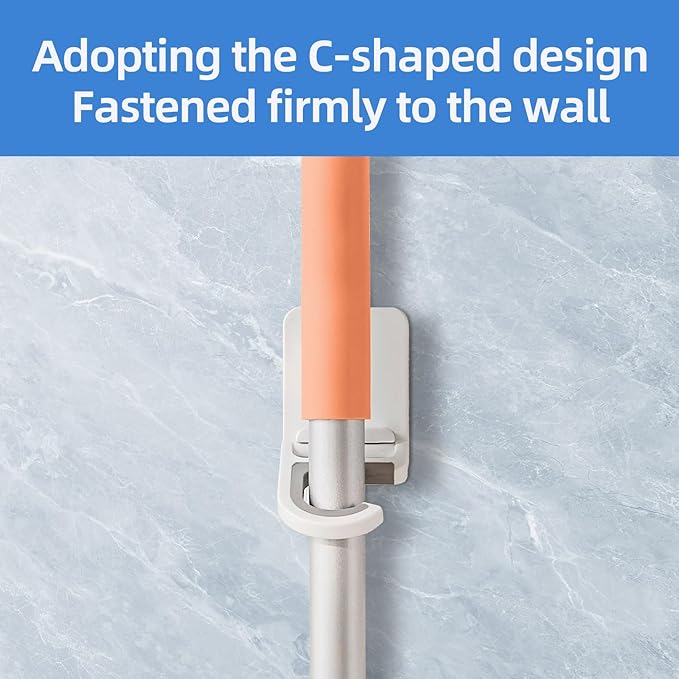 1 Pack Broom and Mop Holder Wall Mount No Drill，Mop and Broom Gripper，Broom Handle Hanger，Household Cleaning Organizer, Holds up to 6 lb