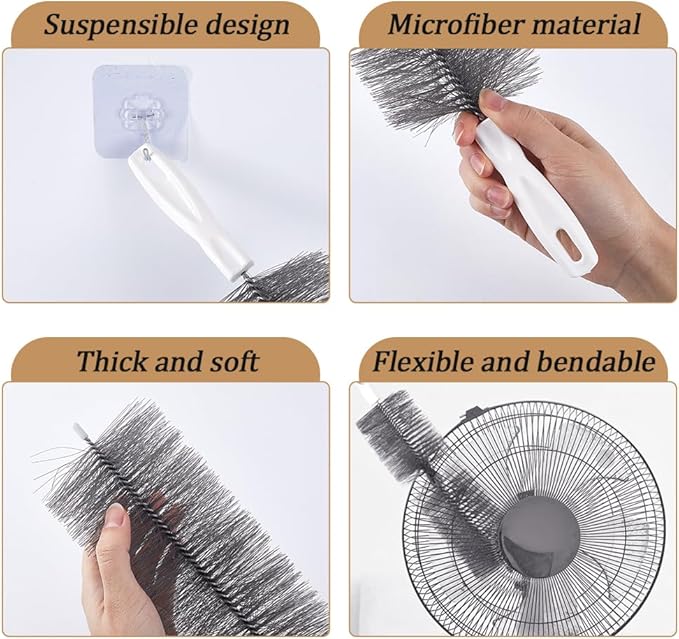 CREATCABIN 2Pcs Fan Cleaning Brush Flexible Fan Dusting Brush Gray Nylon Multifunctional Reusable Washable Bendable Microfiber Head Dust Collector Duster for Ceiling Fans Curtains Cars 15.8" x 3.2"