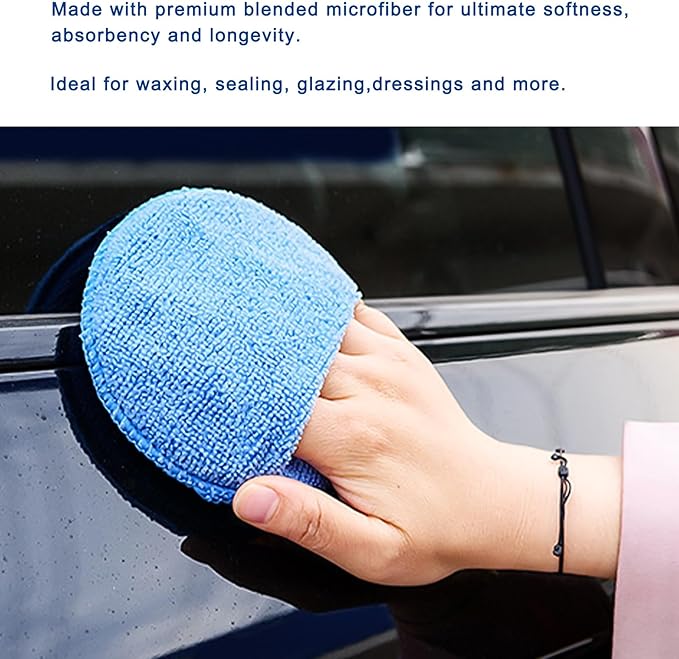 4PCS Microfiber Applicator Pads, 5 Inch Car Wax Foam Applicator with Finger Pocket, Ultra-Soft Round Sponge Pad for Fine Polishing Cleaning Detailing, Car Accessories
