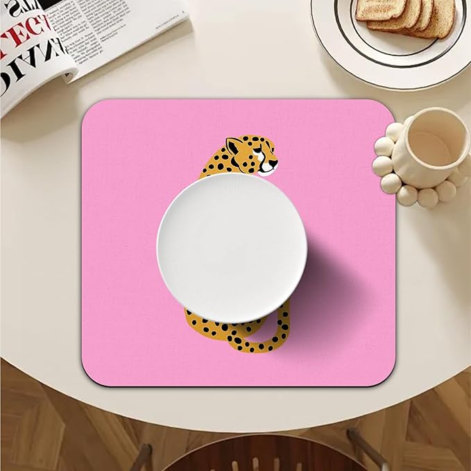Preppy Dish Drying Mat - Hot Pink Preppy Leopard Absorbent Dish Drying Mat for Kitchen Counter, Coffee Bar Mat, Coffee Maker Mat for Countertops, Dish Rack Drainer Mat, 16x17.5 Inch