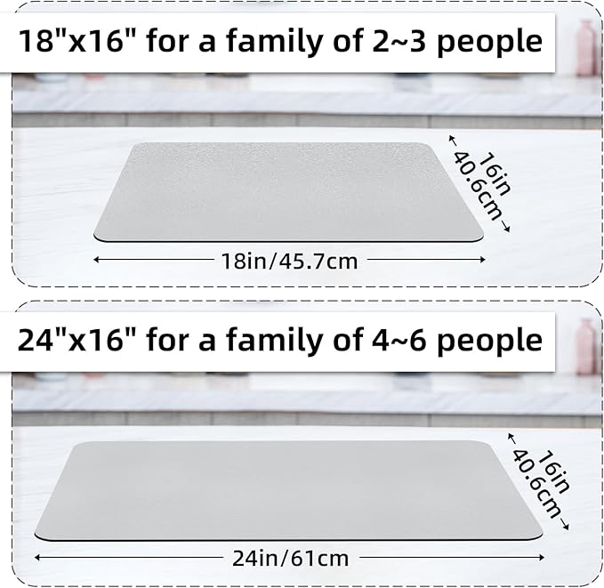 LOPNUR Kitchen Dish Drying Mat, 24"x16" Dish Drying Mats for Kitchen Counter, Super Absorbent Dish Drying Pad, Diatomite Coffee Mat Heat Resistant Mat with Anti-slip Rubber Backed, Light Grey