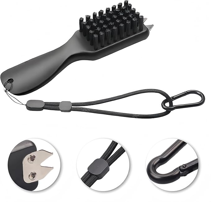 Golf Club Cleaner Brush with Rope and Metal Clasp,Multi-Function Golf Groove Dirt Mud Remover,Stiff Bristles Shoe Cleaner/Portable Golf Cleaning Tool fit for Hiking/Farm/Walking Boot