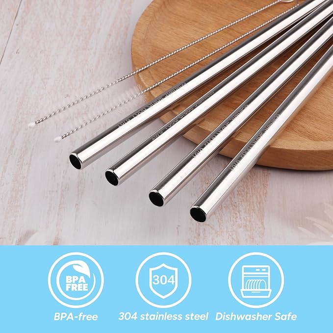 Metal Straw Replacement Set Compatible with Owala 24oz/32oz Freesip Water Bottle, Durable Stainless Steel Replacement Straws with 2 Cleaning Brushes-4Pcs