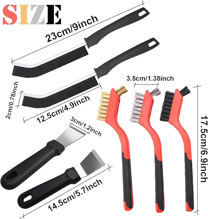 7 Pcs Hard Bristle Crevice Cleaning Brush Kitchen Stove Cleaning Brush Scraper Tool Set, Dead Corners Cleaner Brush for Kitchen Bathroom Toilet Crevice (7 Pcs Versatile Cleaning Set)