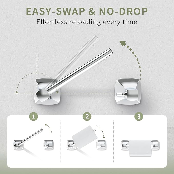 Bathroom Hardware Set 2 Pieces Toilet Paper Holder and Towel Ring Wall Mounted Stainless Steel and Zinc Alloy Chrome