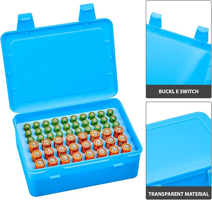 ALCYON Battery Organizer Storage Box, Garage Case Holder for 24* AA, 30* AAA Batteries (Bag Not Include Batteries Pack) (blue)